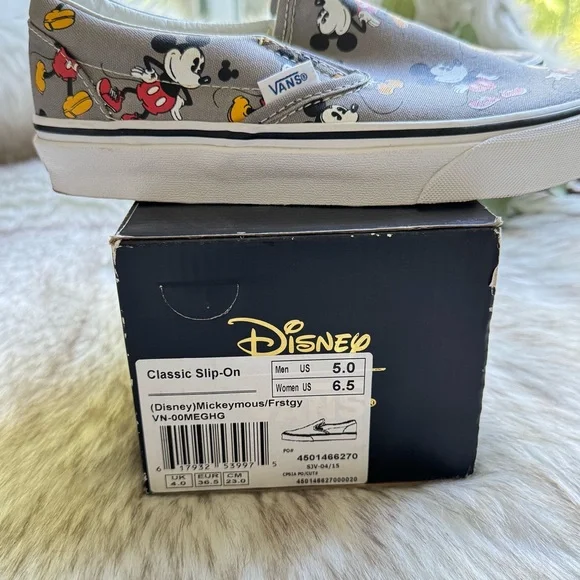 Vans Disney Gray Classic Slip-On Sneakers Mickey Mouse Design Size 6.5 (women) - Picture 11 of 12